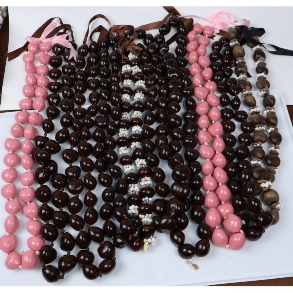 VTG Hawaiian Kukui Nut Shell Lei Necklaces (10) Luau Beach Party Wedding Resort